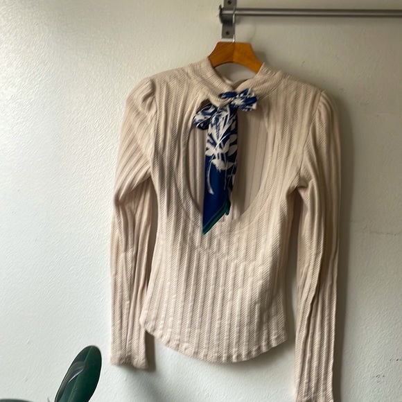 Free People Mock Neck Back Tie Long Sleeve Top - Medium - Picture 6 of 8